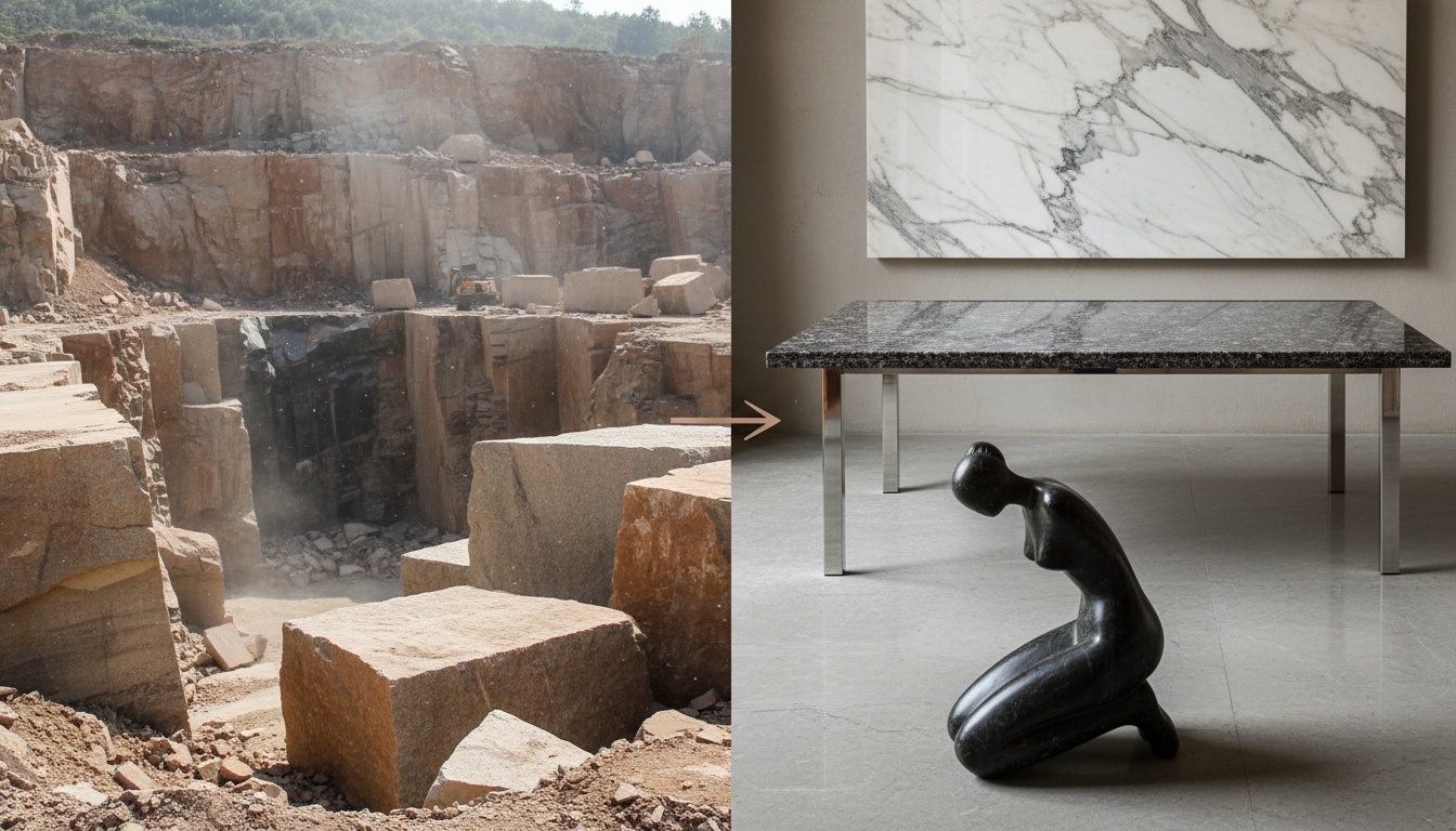 Stone Raw Material to Finished Product Comparison